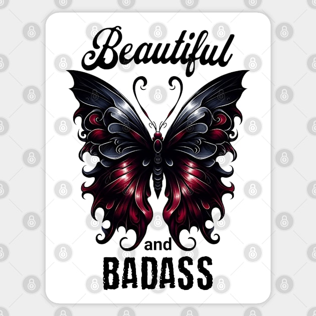 Gorgeous Goth Butterfly in Black and Crimson, Beautiful and Badass Sticker by Luxinda